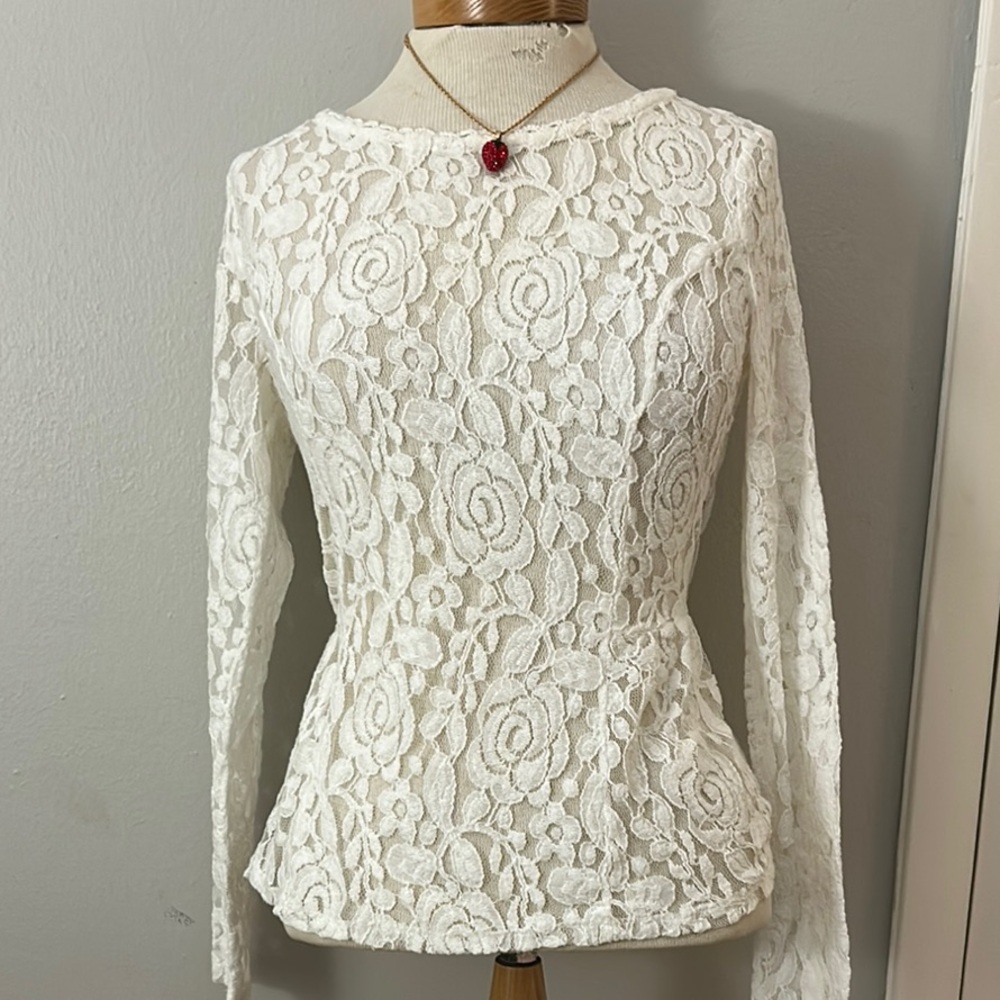 LC Lauren Conrad Cream Peplum Blouse with Long Sleeves